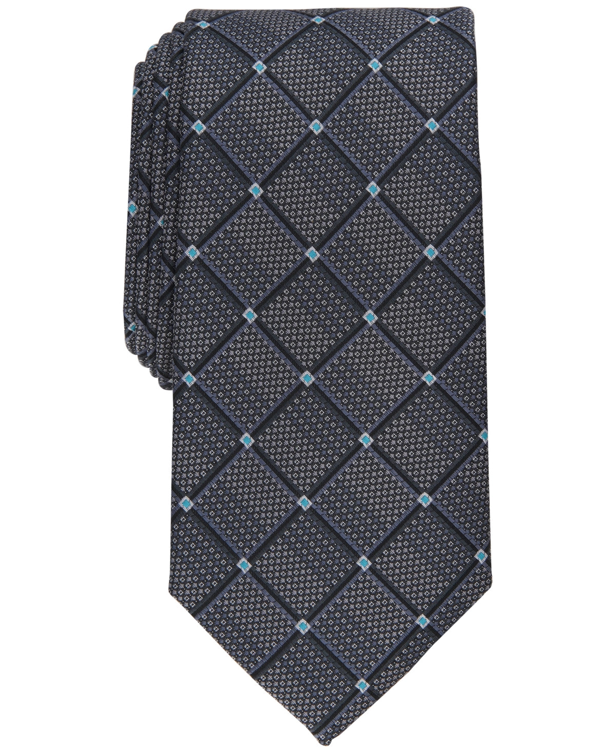 Perry Ellis Mens Regular fit Tie Necktie One Size Black Ebsen Grid