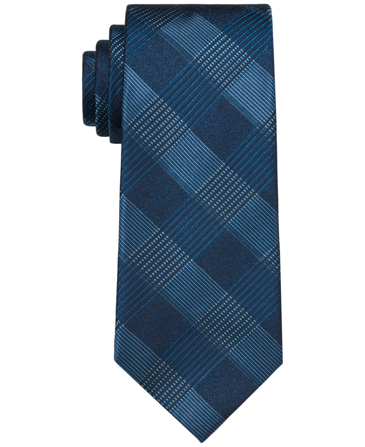 Calvin Klein Mens Plaid Tie Juniper Blue ONE SIZE Necktie