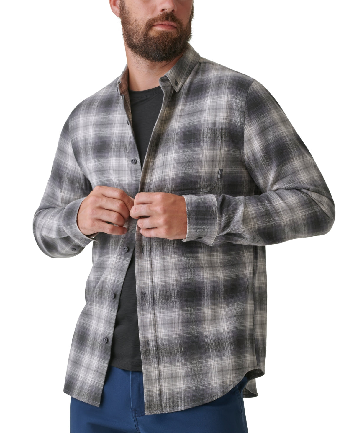 BASS OUTDOOR Men's Expedition Flannel Button Down Shirt  Gargoyle Plaid Small