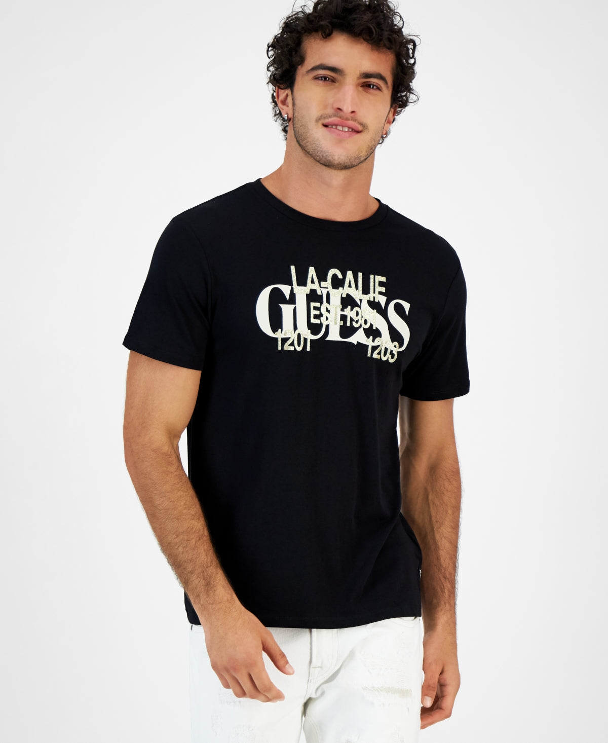 GUESS Mens LA  Logo Graphic Short Sleeve  T-Shirt Black Medium