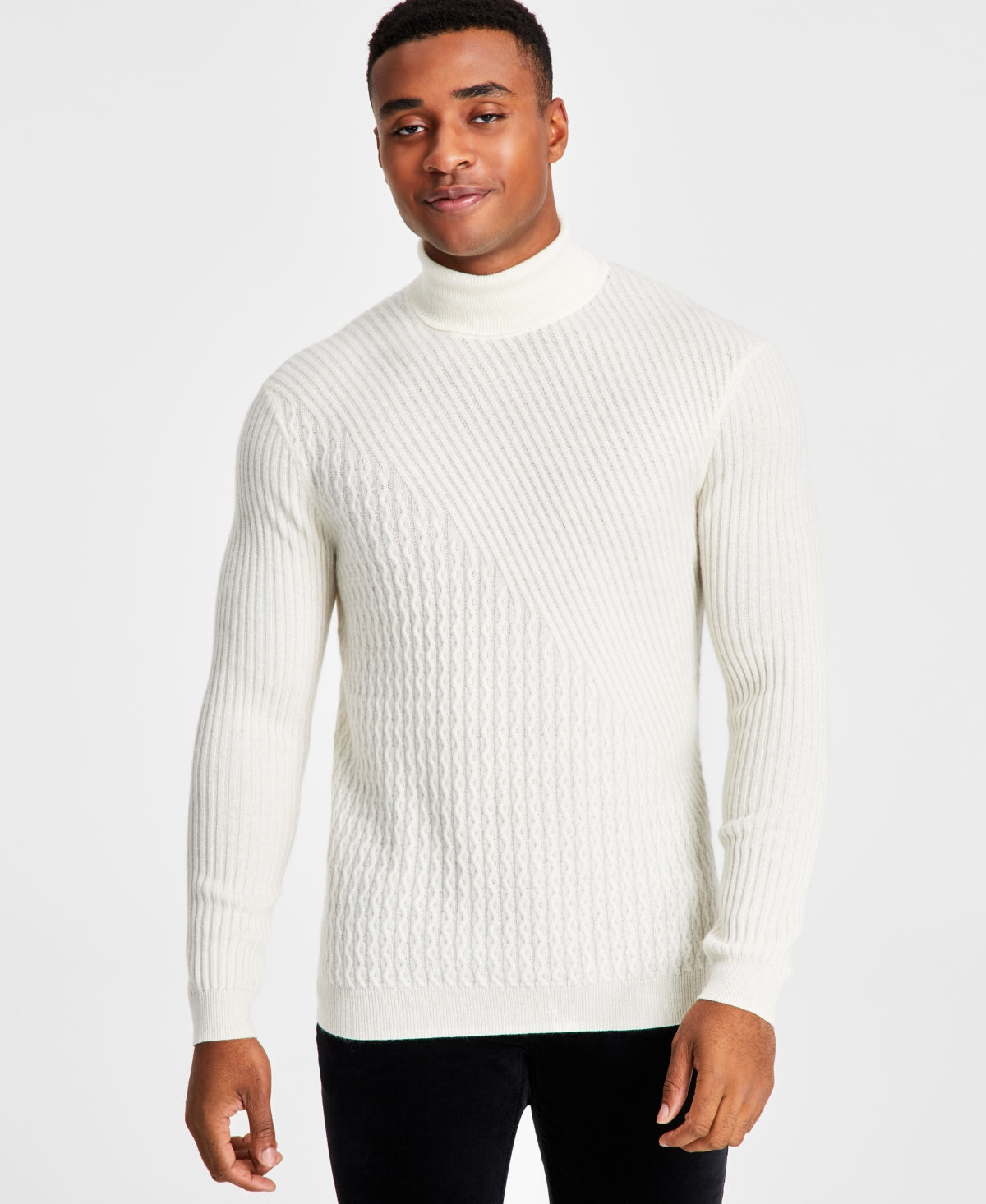 International Concepts Men's Cashmere Turtleneck Sweater White  Small