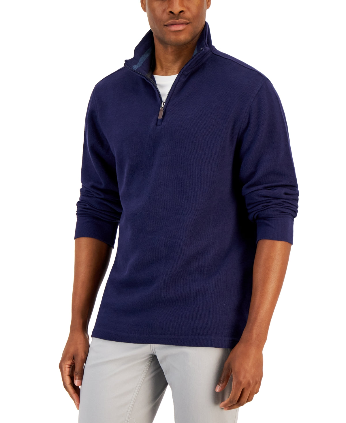 Club Room Men's Navy Blue French Rib Quarterzip Sweater Xxl