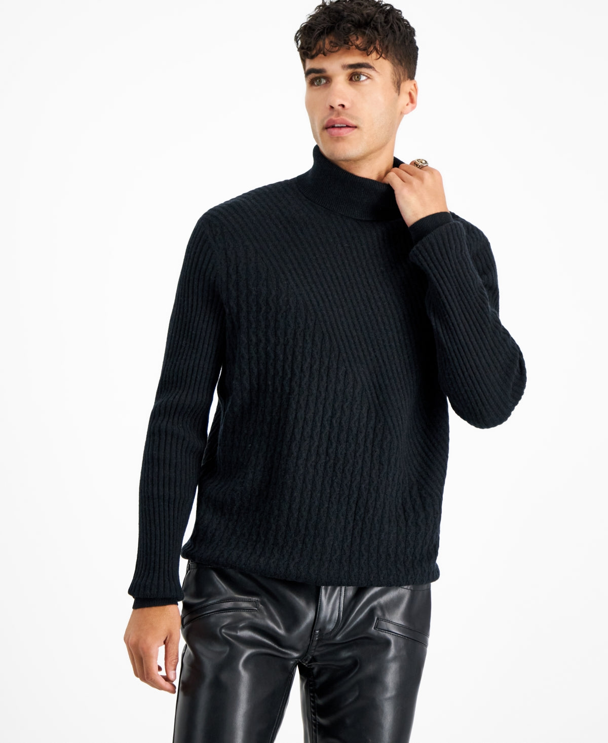 International Concpets Men's Cashmere Turtleneck Sweater Black Small