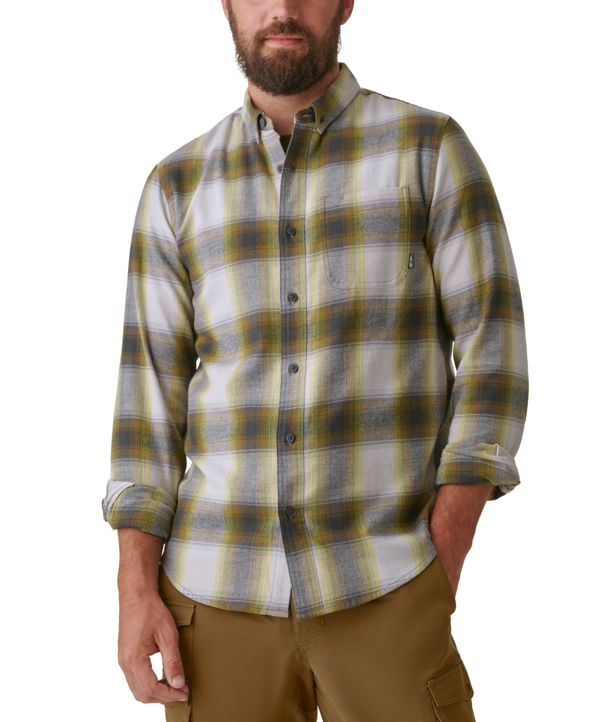 Bass Outdoor Mens Regular fit Long Sleeve Button-Up Shirt Medium Green Plaid