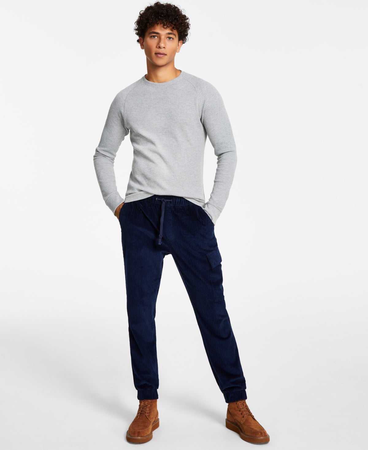 Sun + Stone Nestor Mens Corduroy Mid Rise Jogger Pants Large Navy Blue