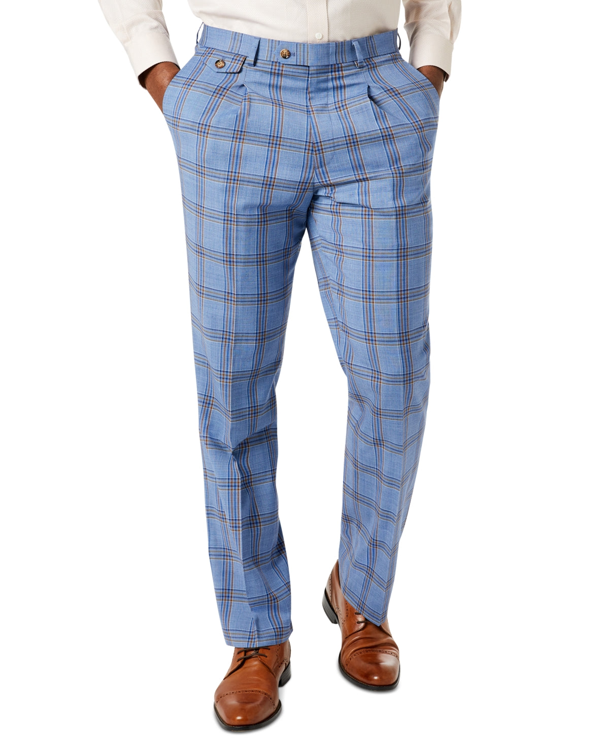 Tayion Mens Classic Fit Wool Blend Dress Pants Blue Plaid 38 x 32