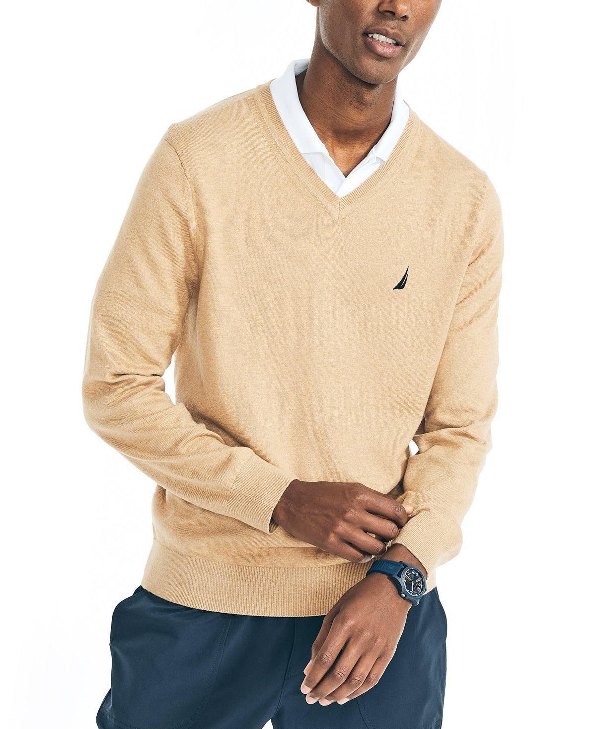 Nautica Mens V-Neck Sweater Large Cocoa Brown