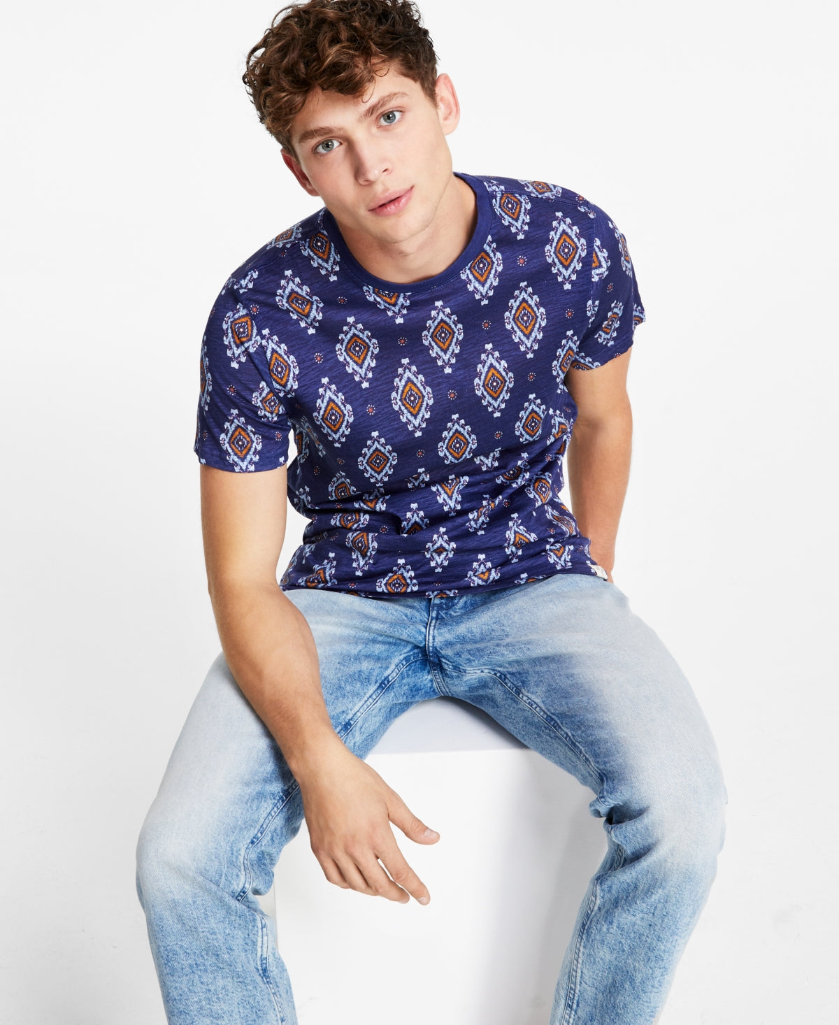 Sun + Stone Mens Jones Diamond T shirt Blue Medium