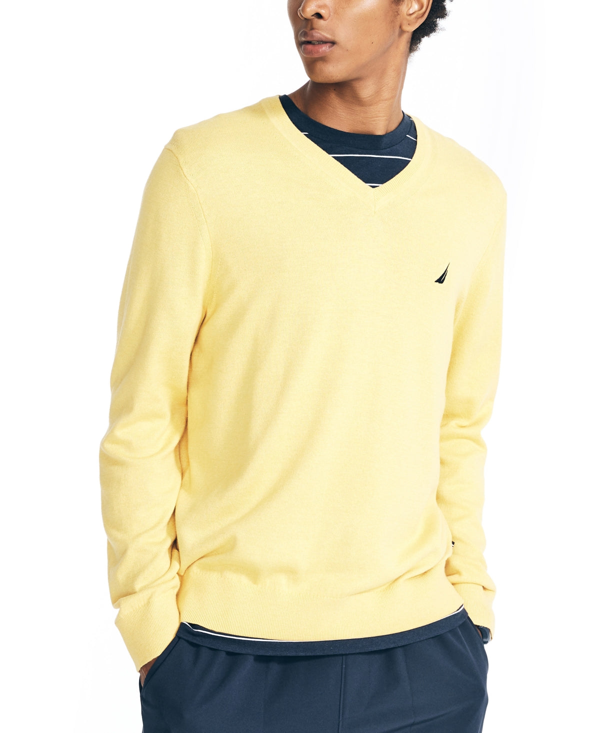 Nautica Mens Logo V neck Sweater Yellow  Large