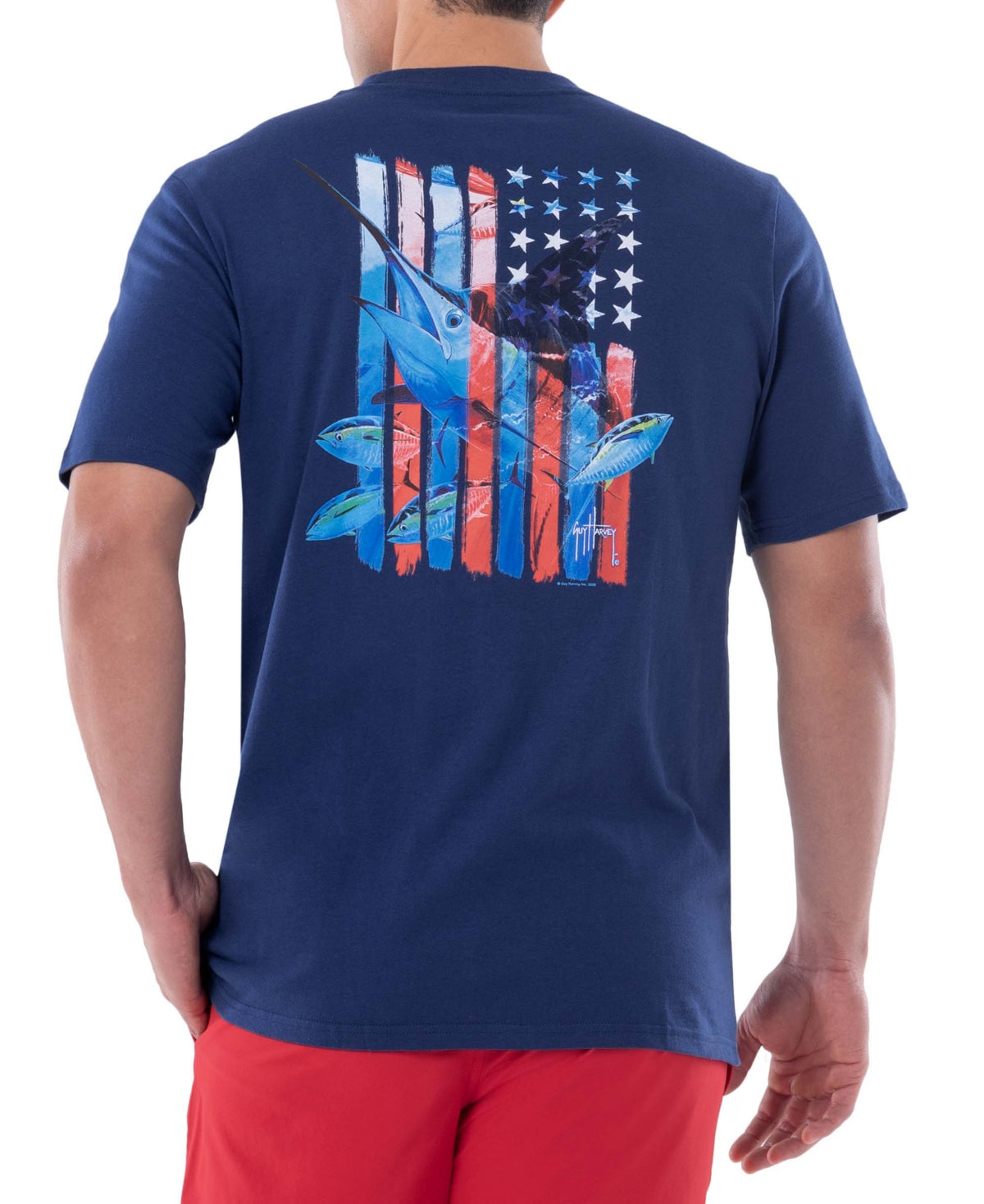 Guy Harvey Mens Crew Neck Classic Fit T shirt Blue Medium