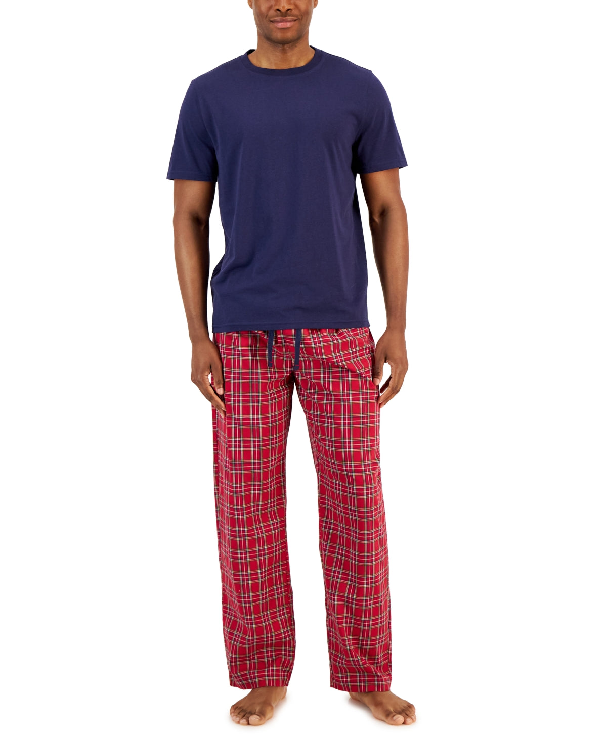 Club Room Men's Solid Top & Plaid Bottom 2 PC Pajama Set XXL Red Blue