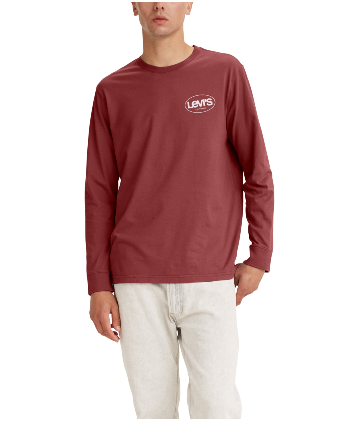 Levis Mens Relaxed Fit Long Sleeve T Shirt Graph Rosewood 2XL