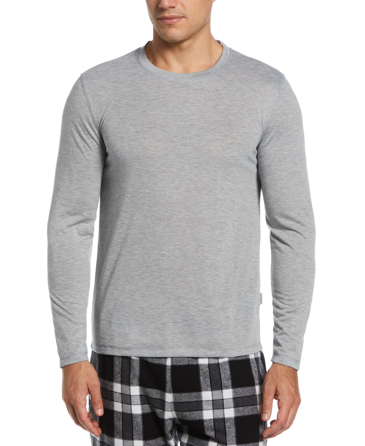 Perry Ellis Portfolio Men's Solid Long Sleeve Pajama T Shirt Light Grey Large