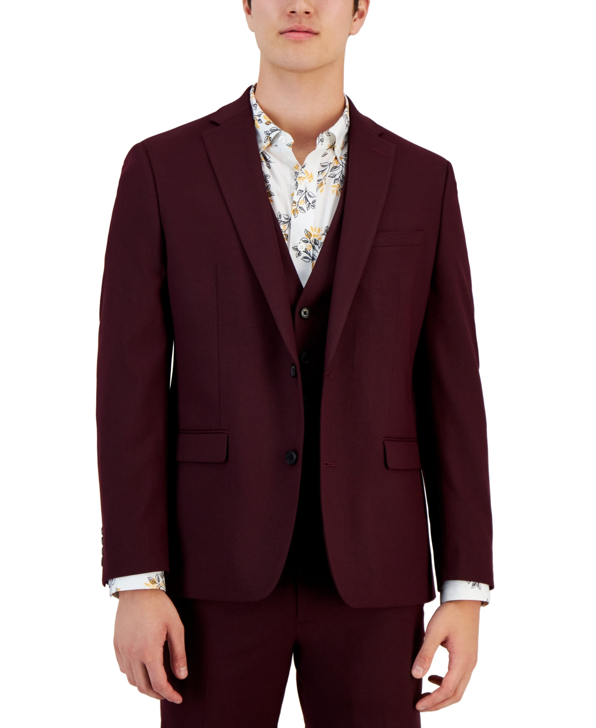Bar Iii Men's Slim fit Burgundy Suit Jacket Dark Red 40L