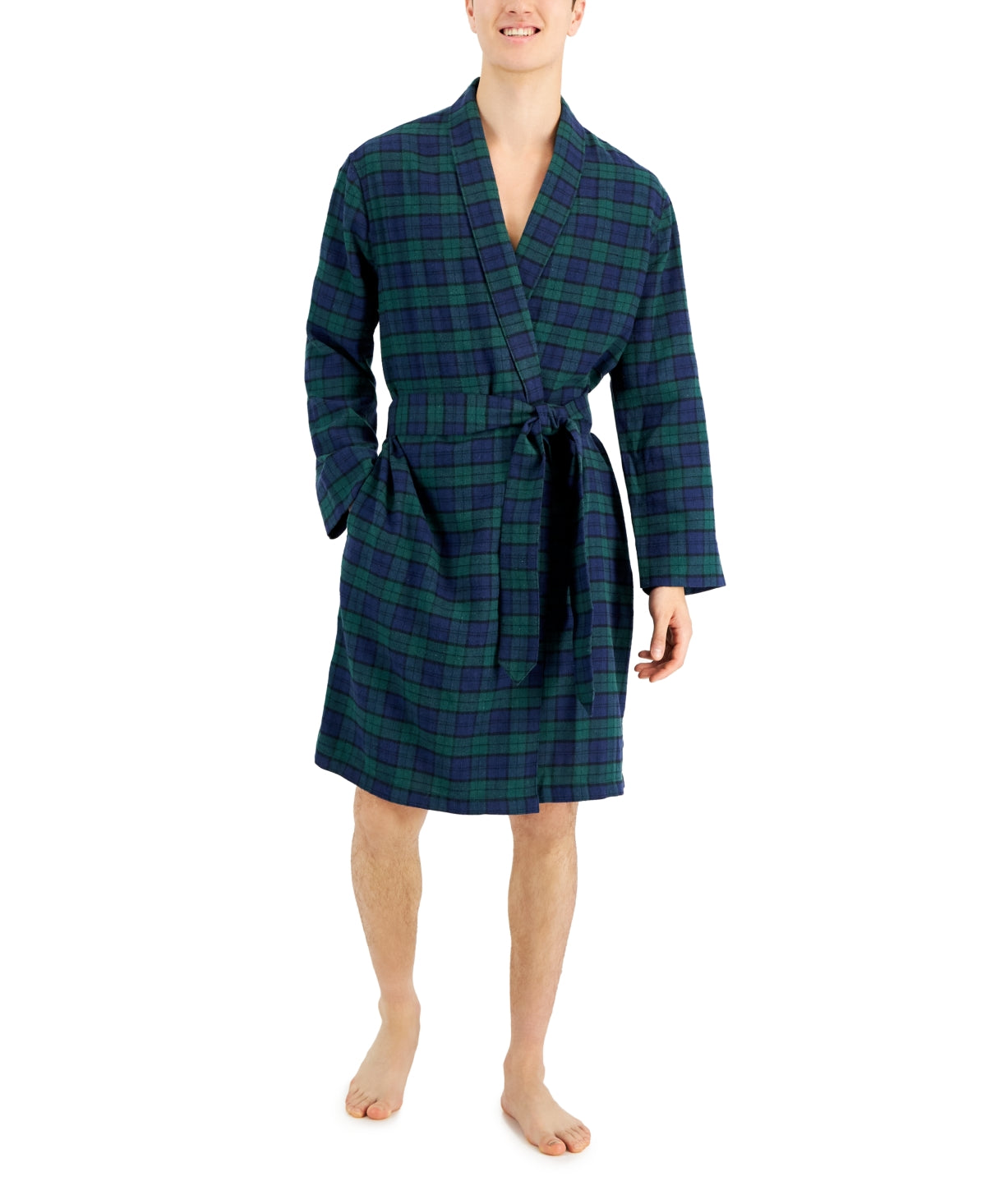 Club Room Men's Plaid Plush Flannel Robe Blue/Green