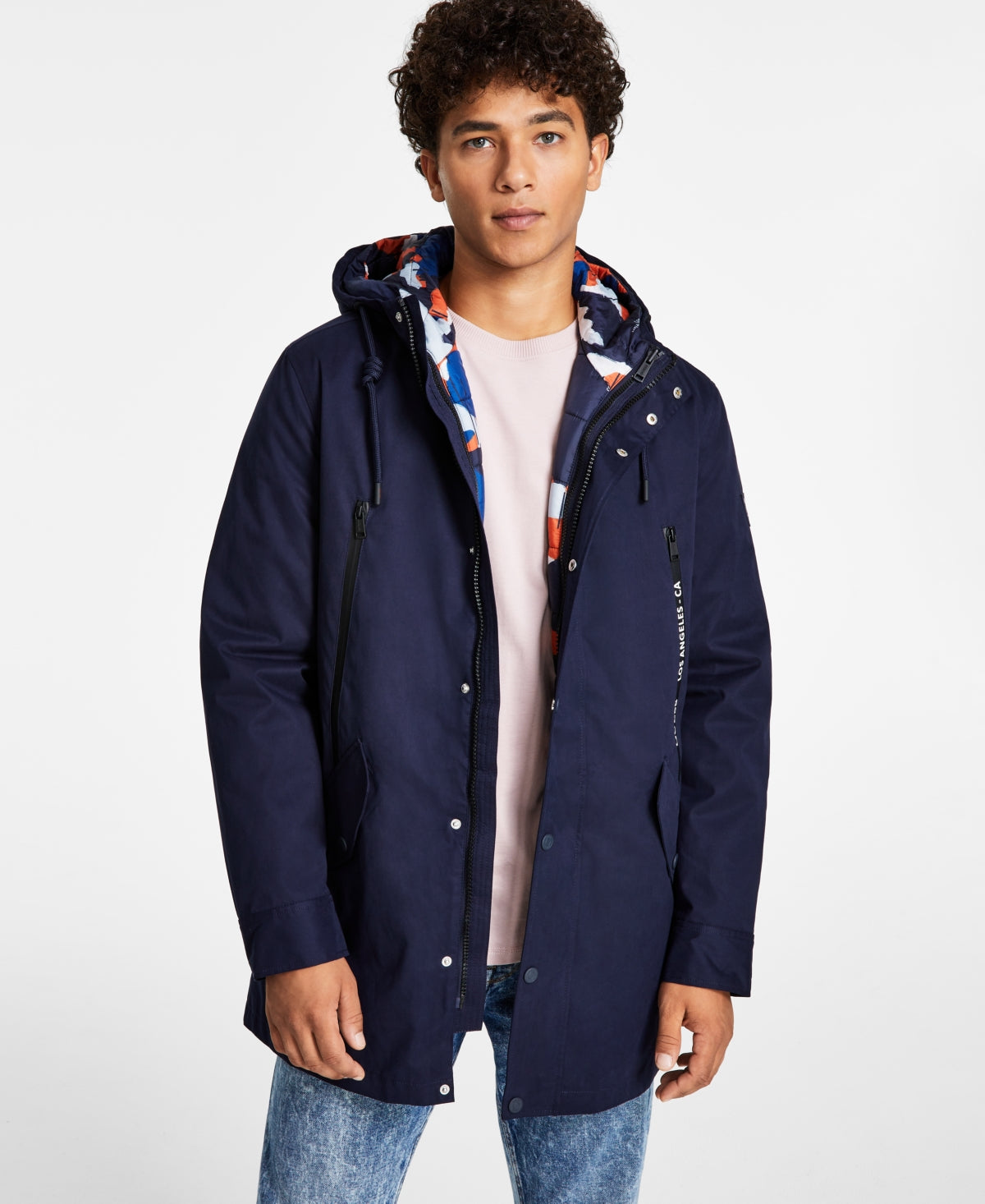 Guess Men's 3 In1 Water resistant Parka With Reversible Puffer Jacket Blue XL