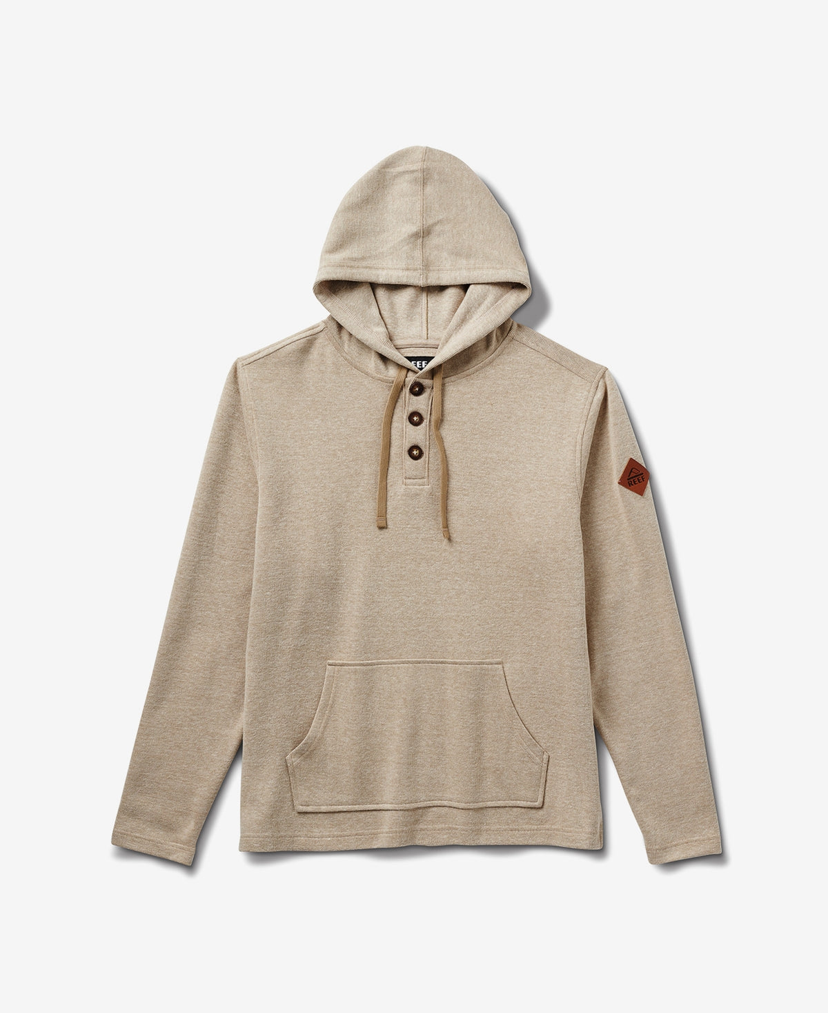 Reef Men's Bowers Long Sleeve Henley Hooded Sweater  Coriander Beige Large