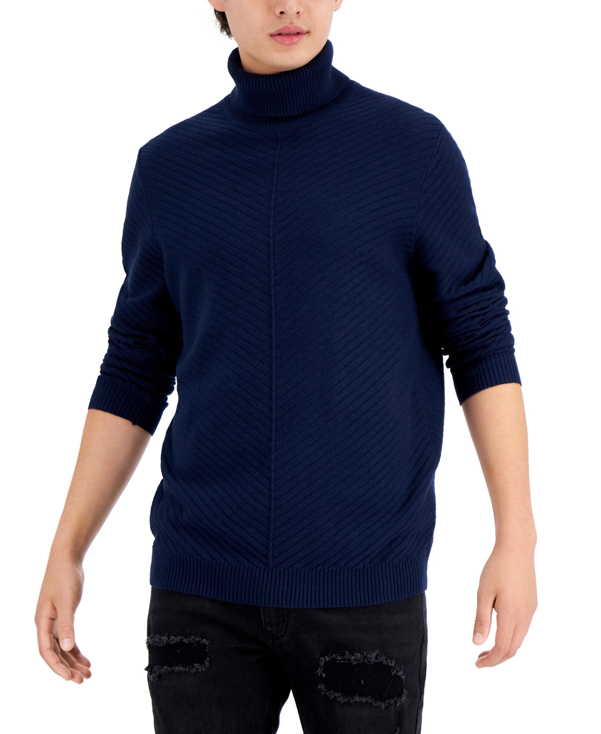 INC International Concepts Men's Axel Turtleneck Sweater  Basic Navy Blue XXL