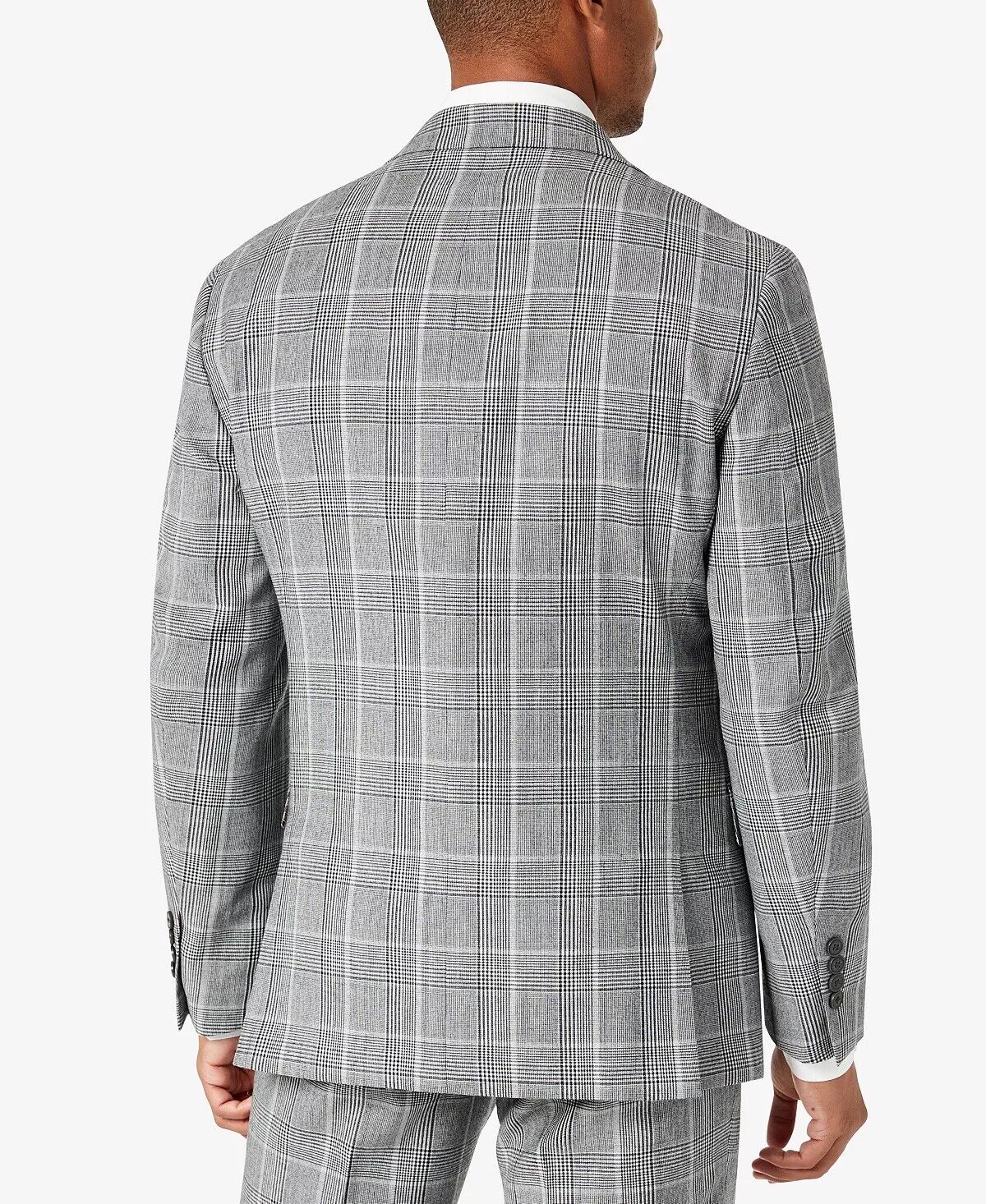 TALLIA Men's Slim-Fit Plaid Suit Jacket Black 38S White Plaid