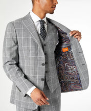TALLIA Men's Slim-Fit Plaid Suit Jacket Black 38S White Plaid
