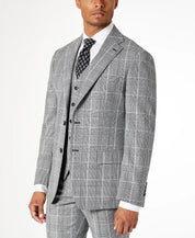 TALLIA Men's Slim-Fit Plaid Suit Jacket Black 38S White Plaid