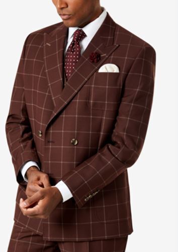 TAYION COLLECTION Men's Suit Jacket Wine 50R Classic Fit Brick Window
