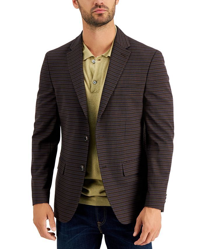 Tommy Hilfiger Men's Modern-Fit Burgundy Brown Check Blazer 44R Sport Coat