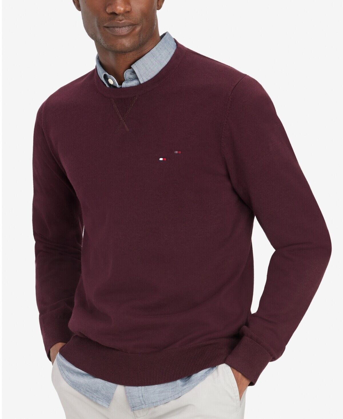 Tommy Hilfiger Mens Signature Solid Sweater Dark Cabernet Medium