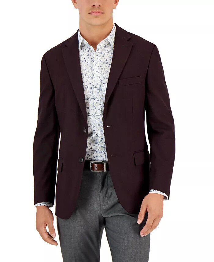 TOMMY HILFIGER Men's Wine Single-Breasted Modern-Fit Sport Coat 42L