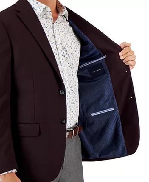 TOMMY HILFIGER Men's Wine Single-Breasted Modern-Fit Sport Coat 42L