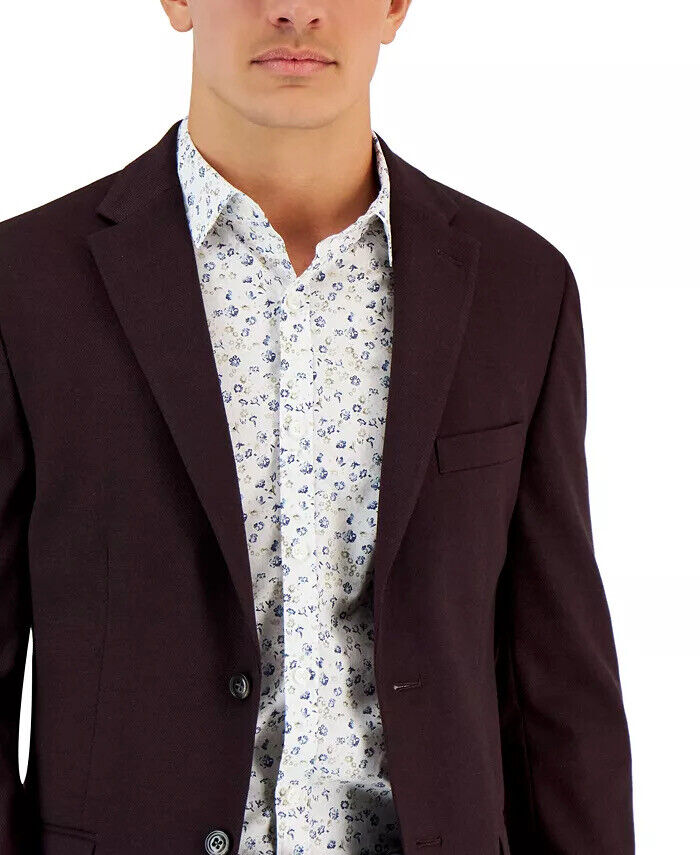 TOMMY HILFIGER Men's Wine Single-Breasted Modern-Fit Sport Coat 42L
