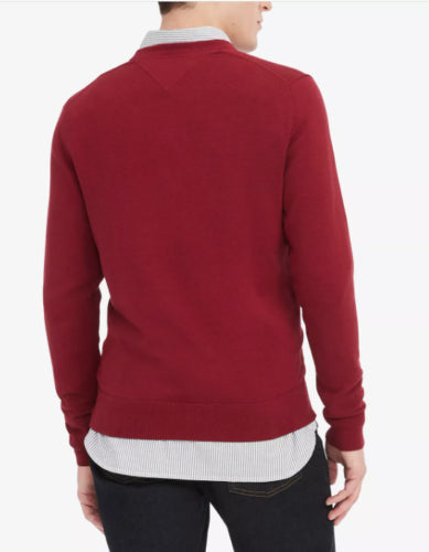 Tommy Hilfiger Mens Signature V-Neck Sweater Rouge XL