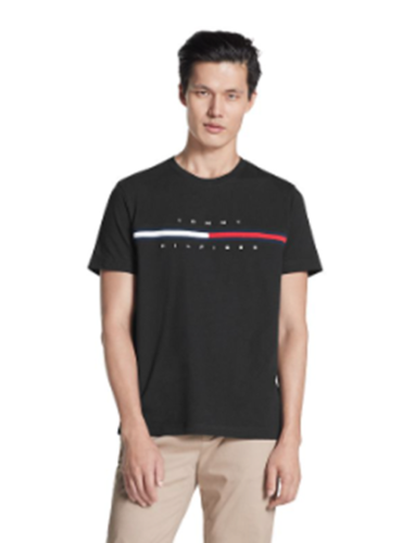 Tommy Hilfiger Men's Big and Tall Flag Stripe T Shirt Black 3XL