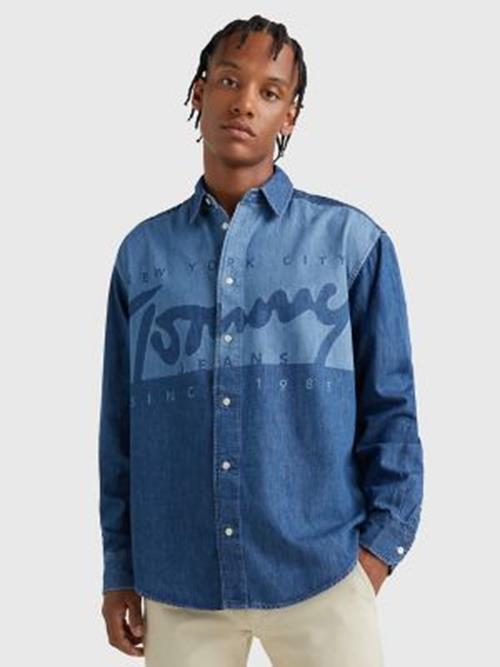 Tommy Hilfiger Tommy Jeans Mens Lasered Wide Denim Button Down Shirt Medium