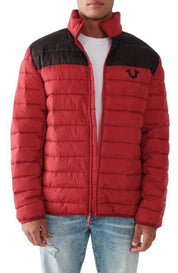 True Religion Mens Light Puffer Jacket XL Red Dahlia Black