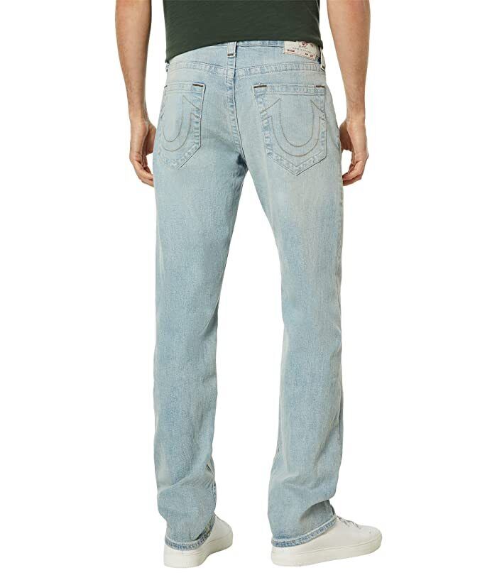 True Religion Mens Ricky Straight Arid Jeans Light Wash with Rips 33 x 34