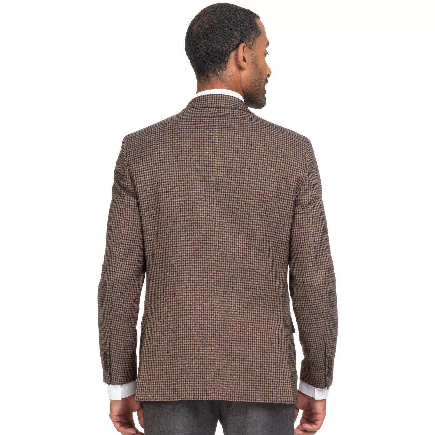Nautica Mens Classic fit Sport Coat Blazer 46 R Brown Check Stretch