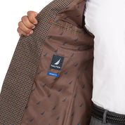 Nautica Mens Classic fit Sport Coat Blazer 46 R Brown Check Stretch