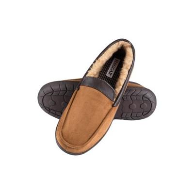 Haggar Mens Microsuede Fleece-Lined Loafers Tan Slippers XL 11 12