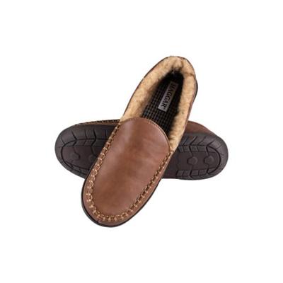 HAGGAR Men's Indoor/Outdoor Fleece-Lined Venetian Slippers Tan 2XL