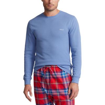 Polo Ralph Lauren Men's L/S Waffle Knit Crew Neck Sleep Blue Shirt Large