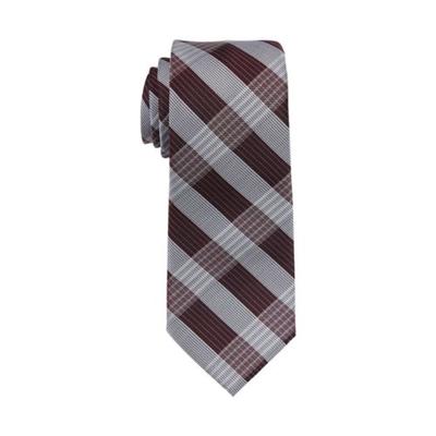 Calvin Klein Men's Semi Contrast Plaid Tie Grey Red Necktie