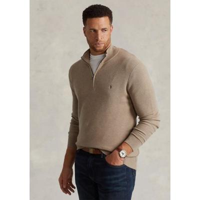 Polo Ralph Lauren Men's Mesh-Knit Cotton Quarter-Zip Sweater 2LT 2XLT Brown