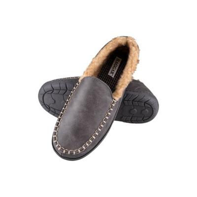 HAGGAR Men's Indoor/Outdoor Fleece-Lined Venetian Slippers Grey Medium 8-9