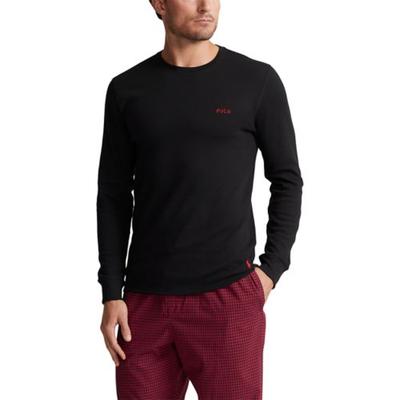 Ralph Lauren Men's Waffle Knit Long Sleeve Pajama Shirt Polo Black Red 3XL