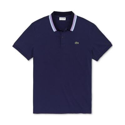 Lacoste Men's Striped Collar Polo  Navy Blue  Size 8