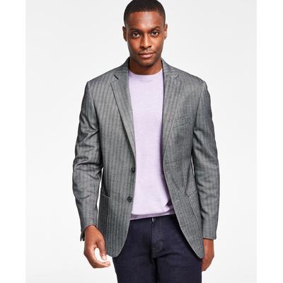Lauren Ralph Lauren Mens Classic Fit Sport Coat Herringbone Black Grey 46L