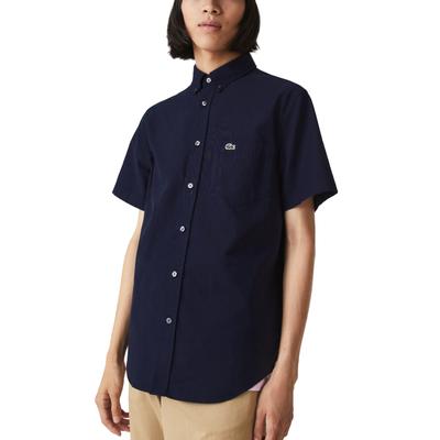 Lacoste Mens Regular fit Short Sleeve Button-Up Shirt Large Blue Solid