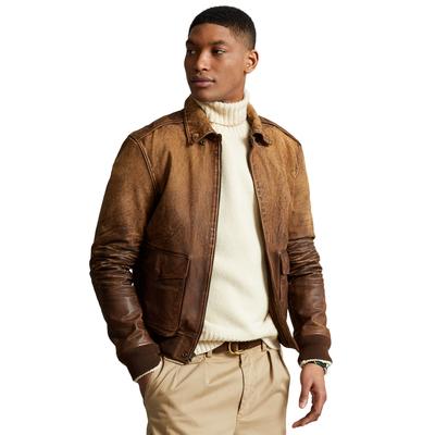 Polo Ralph Lauren Mens Leather Flight Jacket Coat Brown XL