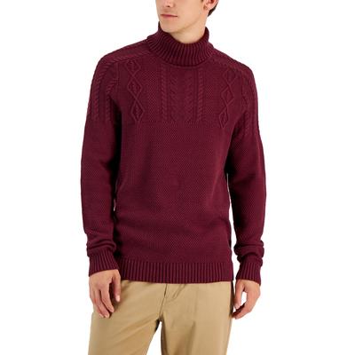 Club Room Men's Chunky Cable Knit Turtleneck Sweater Dark Red XXL